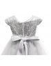 Cap Sleeves Silver Sequin Tulle Short Flower Girl Dress